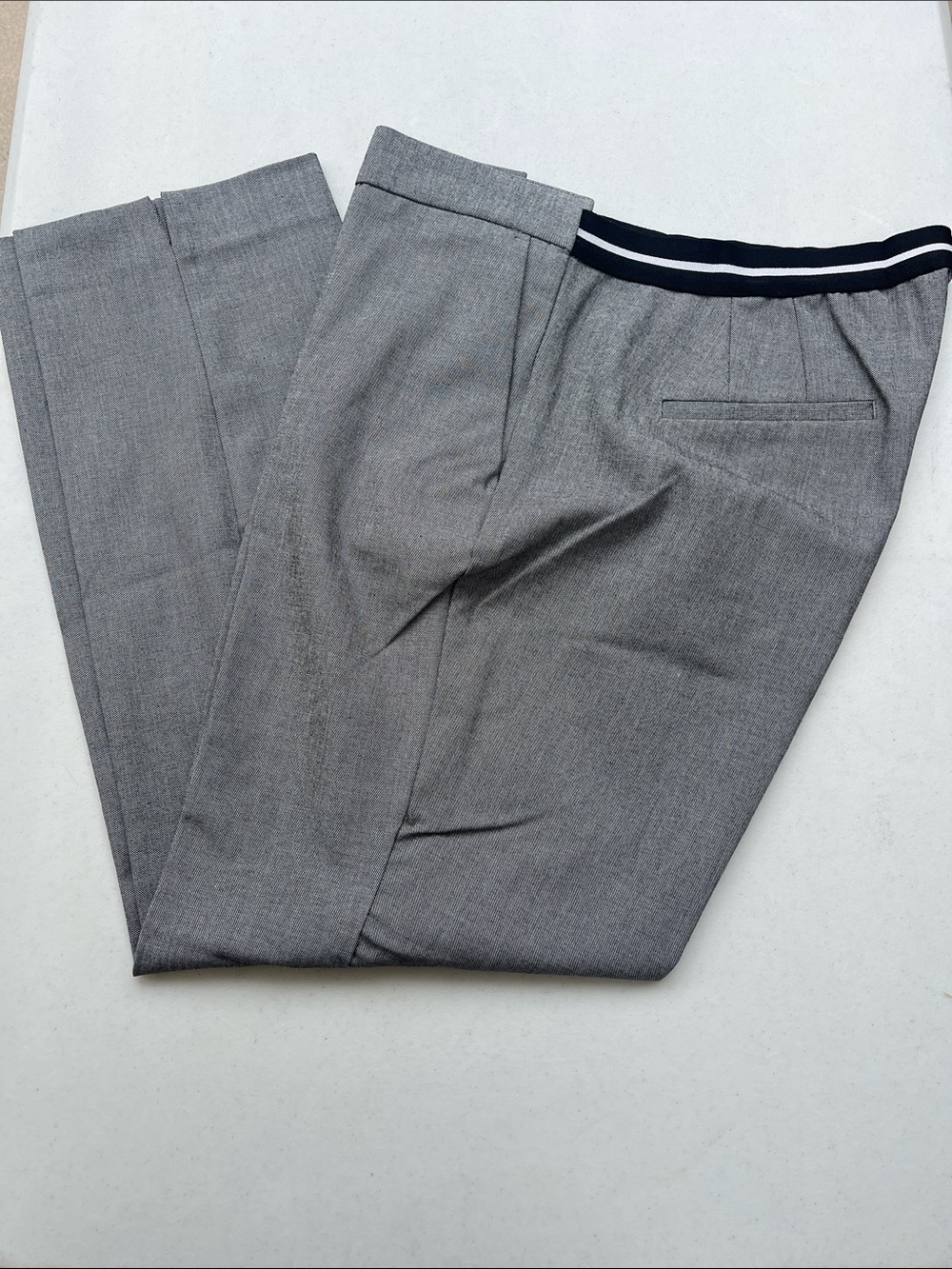 Zara Gray Trousers with Black and White Waistband Trim